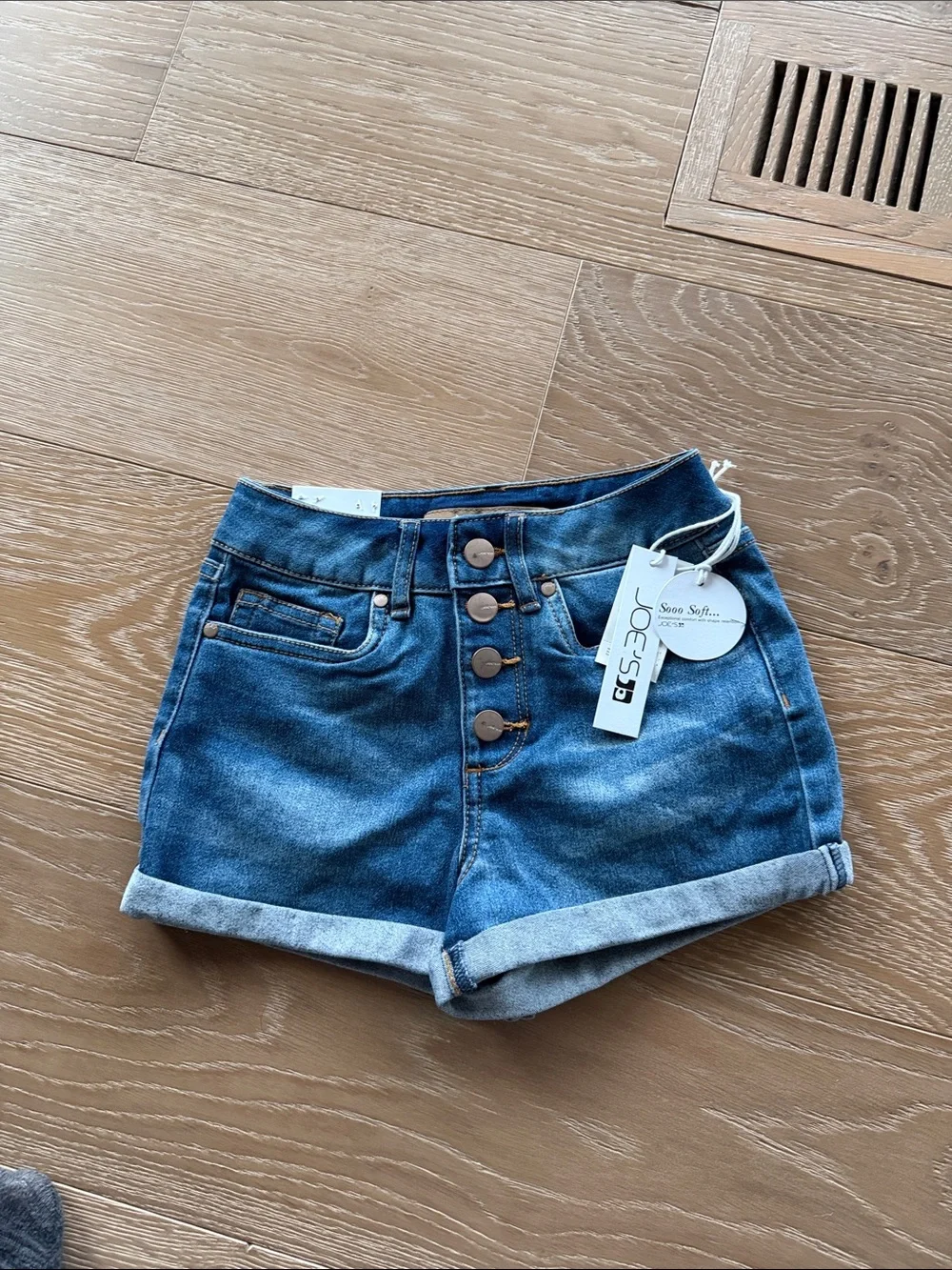 Joe's Jeans Blue High-Rise Button-Fly Rolled Hem Shorts